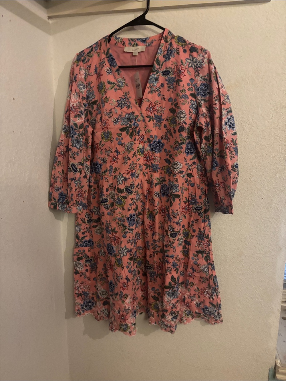LOFT Pink Floral Long Sleeve Dress